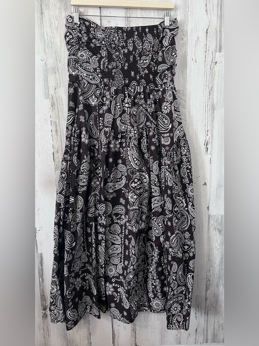 Band of the Free brown with white paisley print tube top midi dress large - Picture 3 of 10